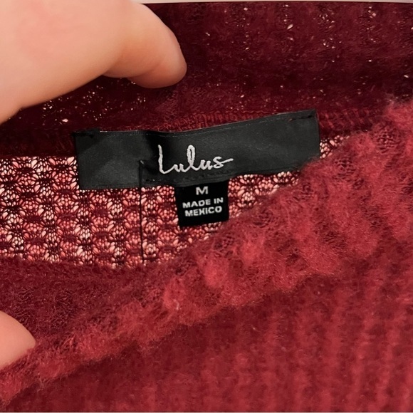 Lulus Cozy Burgundy Waffle Knit Mock Neck Long Sleeve Sweater Size Medium NWT - Picture 4 of 6
